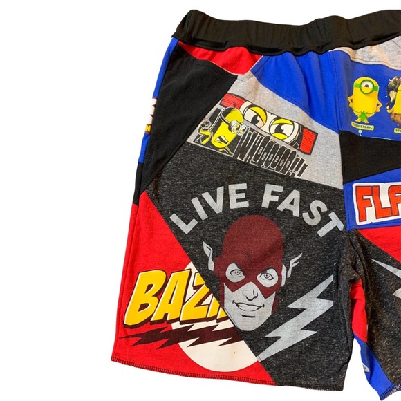 1 of 1 patchwork shorts, reworked custom, elastic waistband 32”-38” mens - Picture 2 of 7